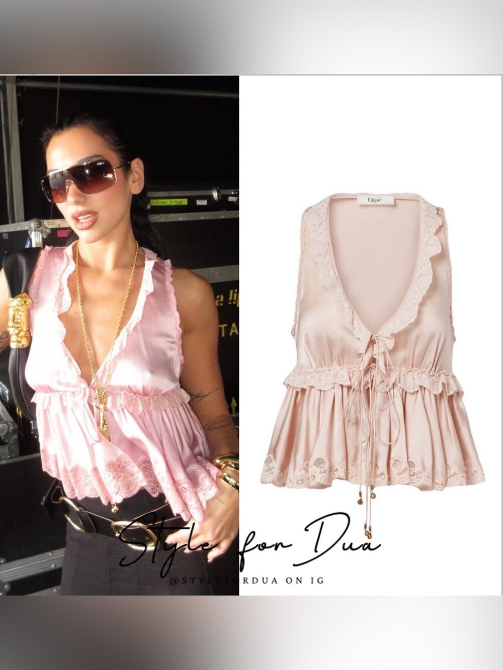 Chloé runway silk Lace-Trim Tie-Front Camisole FR 38